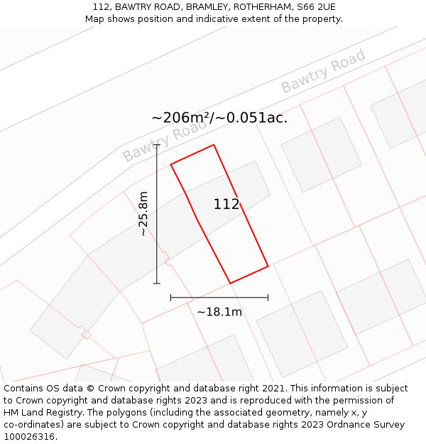 112, BAWTRY ROAD, BRAMLEY, ROTHERHAM, S66 2UE: Plot and title map