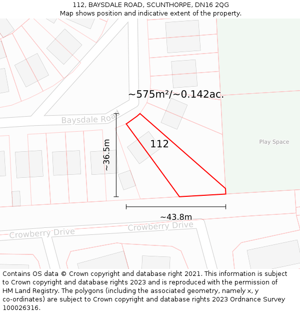 112, BAYSDALE ROAD, SCUNTHORPE, DN16 2QG: Plot and title map
