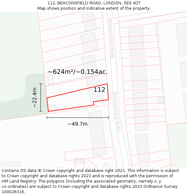 112, BEACONSFIELD ROAD, LONDON, SE9 4DT: Plot and title map