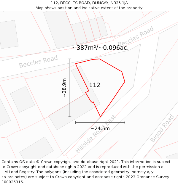 112, BECCLES ROAD, BUNGAY, NR35 1JA: Plot and title map