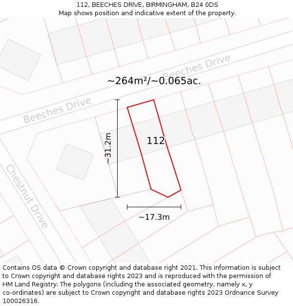 112, BEECHES DRIVE, BIRMINGHAM, B24 0DS: Plot and title map