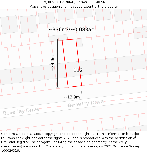 112, BEVERLEY DRIVE, EDGWARE, HA8 5NE: Plot and title map