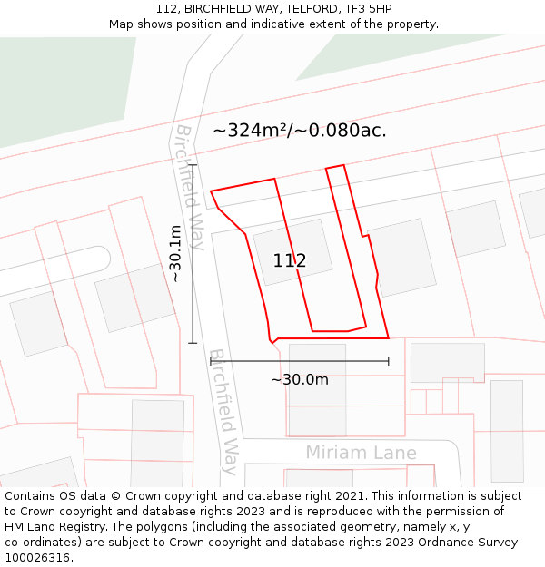 112, BIRCHFIELD WAY, TELFORD, TF3 5HP: Plot and title map