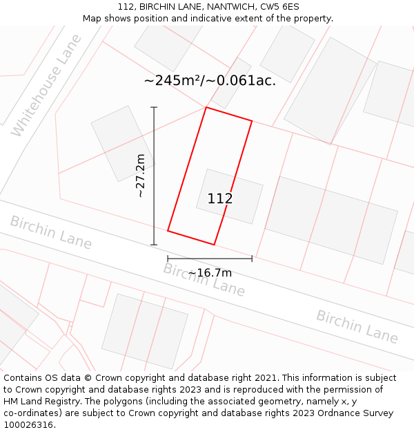 112, BIRCHIN LANE, NANTWICH, CW5 6ES: Plot and title map