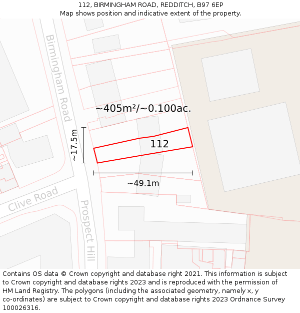 112, BIRMINGHAM ROAD, REDDITCH, B97 6EP: Plot and title map