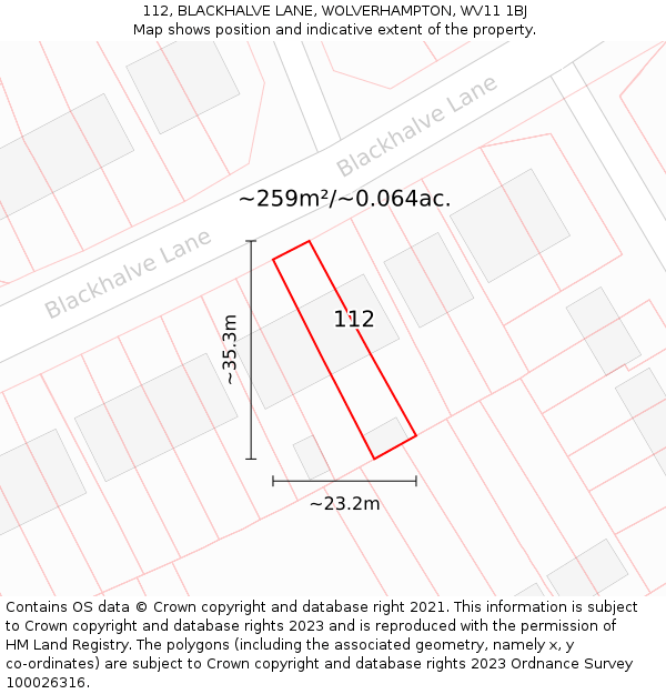 112, BLACKHALVE LANE, WOLVERHAMPTON, WV11 1BJ: Plot and title map