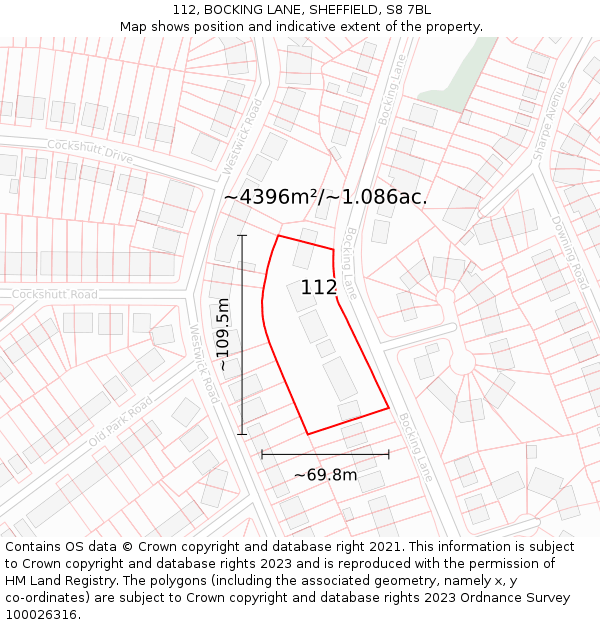 112, BOCKING LANE, SHEFFIELD, S8 7BL: Plot and title map