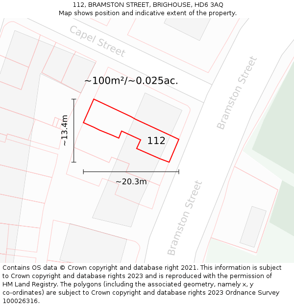 112, BRAMSTON STREET, BRIGHOUSE, HD6 3AQ: Plot and title map