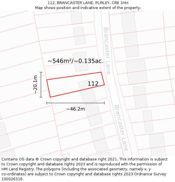 112, BRANCASTER LANE, PURLEY, CR8 1HH: Plot and title map