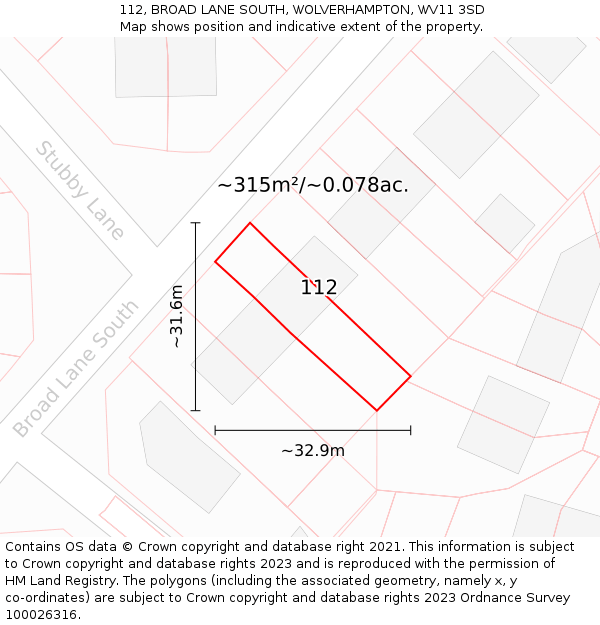 112, BROAD LANE SOUTH, WOLVERHAMPTON, WV11 3SD: Plot and title map