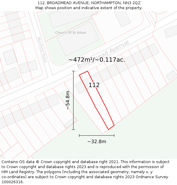 112, BROADMEAD AVENUE, NORTHAMPTON, NN3 2QZ: Plot and title map