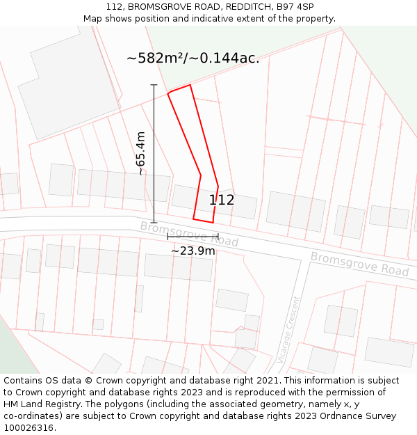 112, BROMSGROVE ROAD, REDDITCH, B97 4SP: Plot and title map
