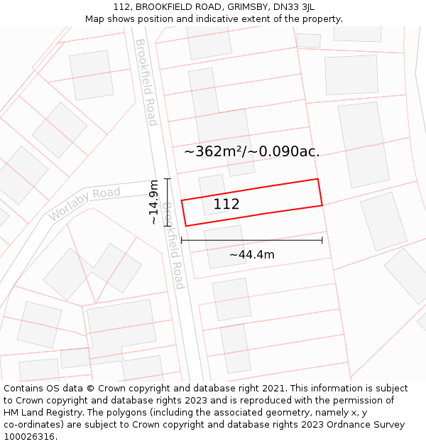 112, BROOKFIELD ROAD, GRIMSBY, DN33 3JL: Plot and title map