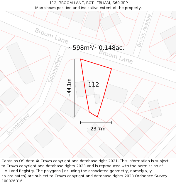 112, BROOM LANE, ROTHERHAM, S60 3EP: Plot and title map