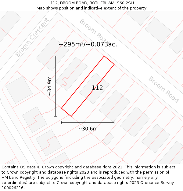 112, BROOM ROAD, ROTHERHAM, S60 2SU: Plot and title map