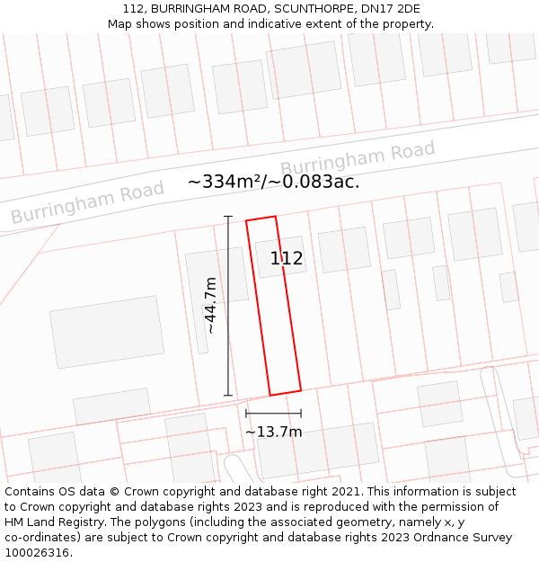 112, BURRINGHAM ROAD, SCUNTHORPE, DN17 2DE: Plot and title map