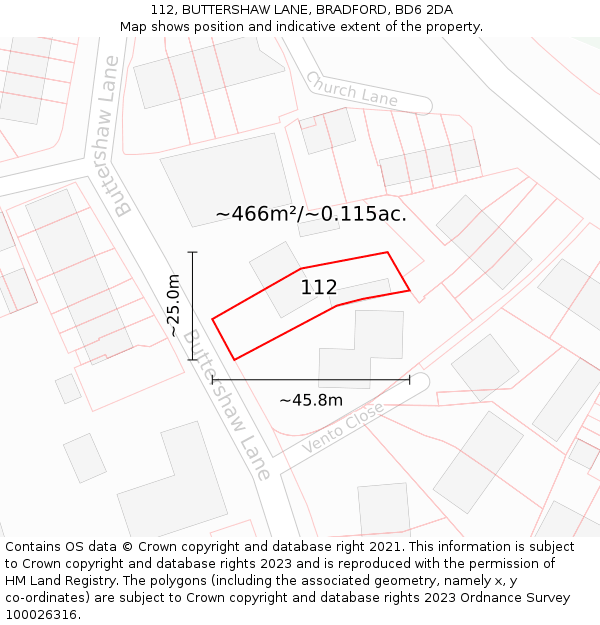 112, BUTTERSHAW LANE, BRADFORD, BD6 2DA: Plot and title map