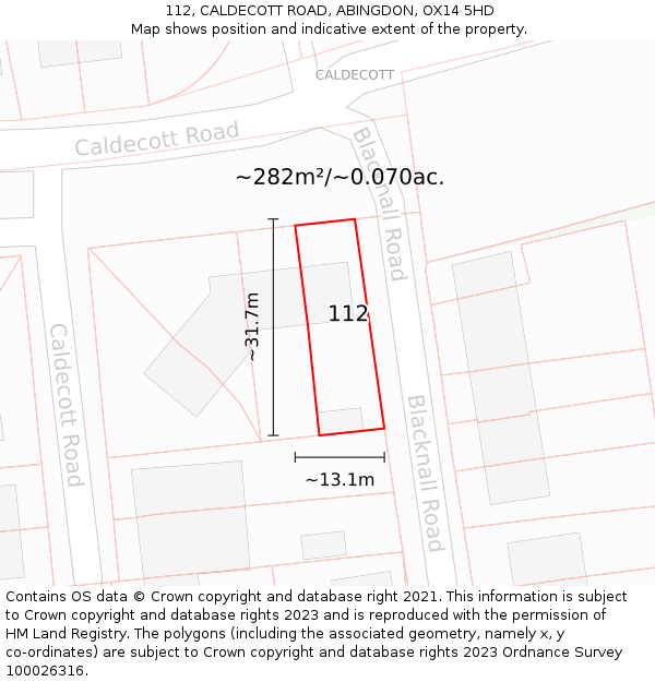112, CALDECOTT ROAD, ABINGDON, OX14 5HD: Plot and title map