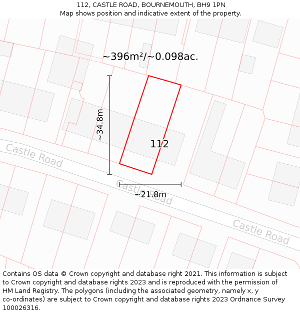 112, CASTLE ROAD, BOURNEMOUTH, BH9 1PN: Plot and title map