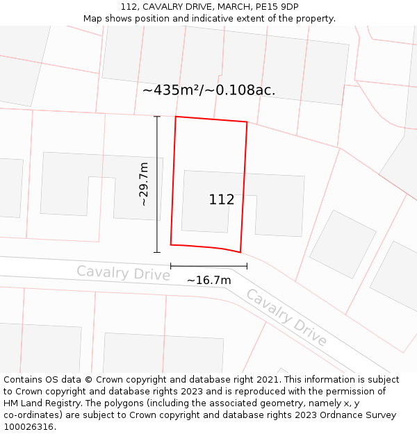 112, CAVALRY DRIVE, MARCH, PE15 9DP: Plot and title map