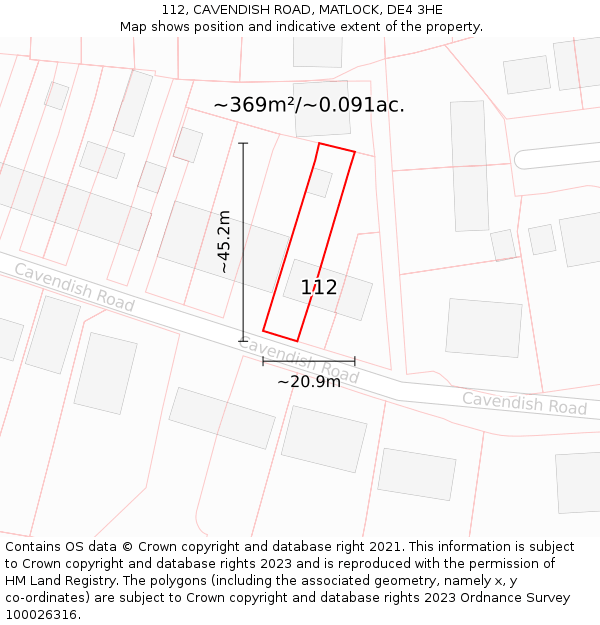112, CAVENDISH ROAD, MATLOCK, DE4 3HE: Plot and title map