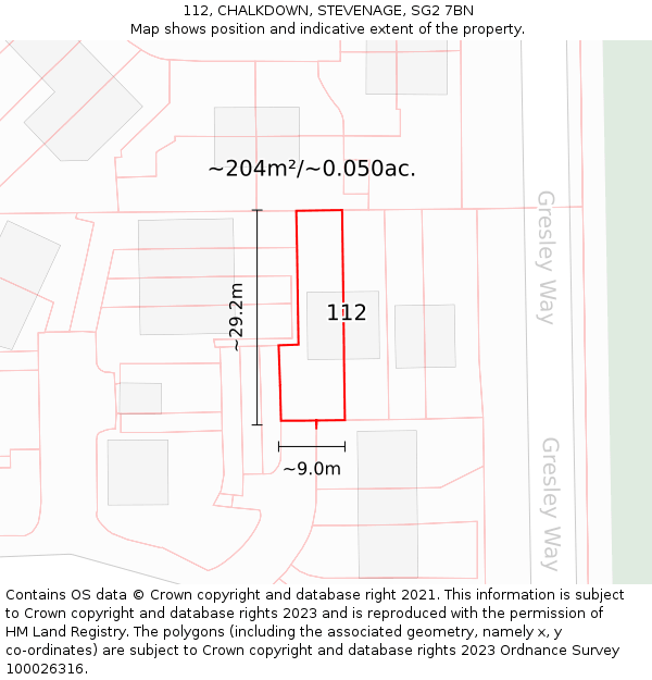 112, CHALKDOWN, STEVENAGE, SG2 7BN: Plot and title map