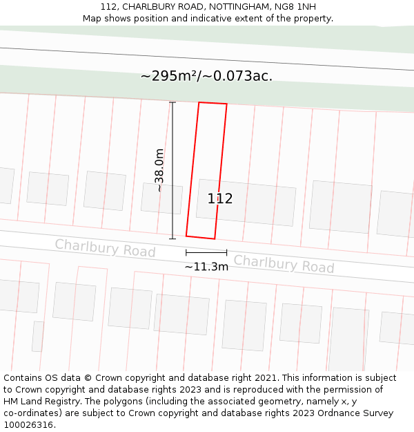 112, CHARLBURY ROAD, NOTTINGHAM, NG8 1NH: Plot and title map
