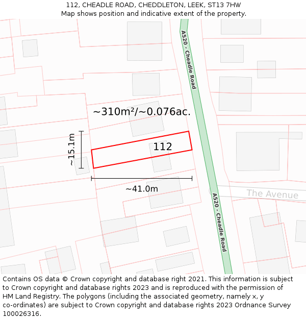 112, CHEADLE ROAD, CHEDDLETON, LEEK, ST13 7HW: Plot and title map