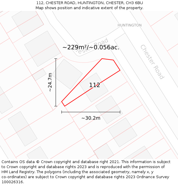 112, CHESTER ROAD, HUNTINGTON, CHESTER, CH3 6BU: Plot and title map