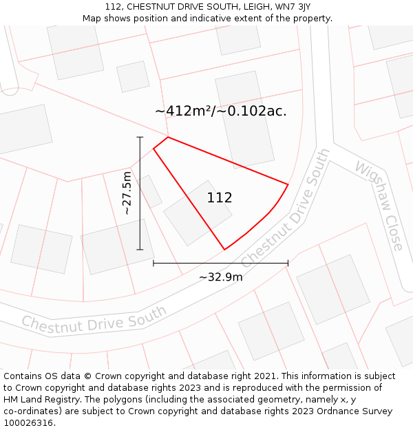 112, CHESTNUT DRIVE SOUTH, LEIGH, WN7 3JY: Plot and title map
