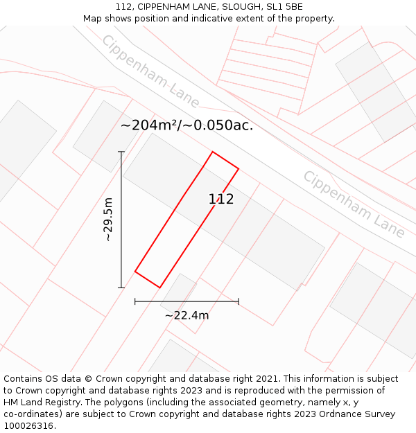 112, CIPPENHAM LANE, SLOUGH, SL1 5BE: Plot and title map
