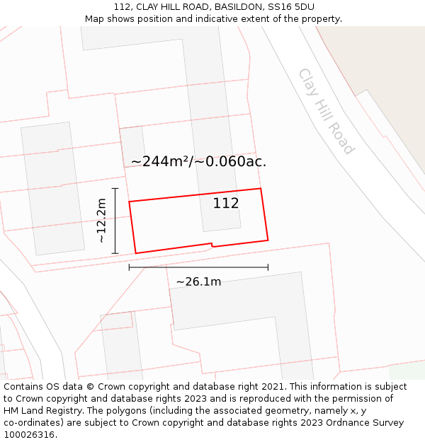 112, CLAY HILL ROAD, BASILDON, SS16 5DU: Plot and title map