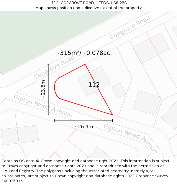 112, COPGROVE ROAD, LEEDS, LS8 2RS: Plot and title map