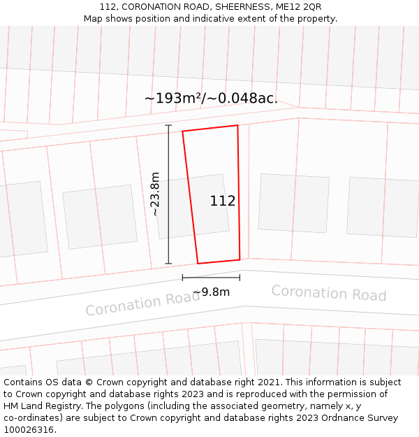 112, CORONATION ROAD, SHEERNESS, ME12 2QR: Plot and title map