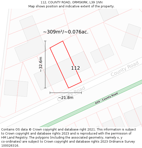 112, COUNTY ROAD, ORMSKIRK, L39 1NN: Plot and title map