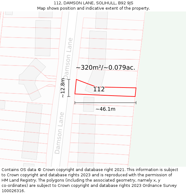 112, DAMSON LANE, SOLIHULL, B92 9JS: Plot and title map