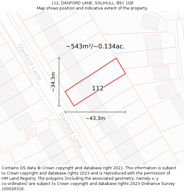 112, DANFORD LANE, SOLIHULL, B91 1QR: Plot and title map