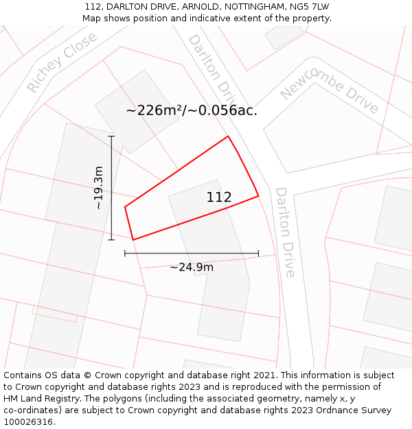 112, DARLTON DRIVE, ARNOLD, NOTTINGHAM, NG5 7LW: Plot and title map