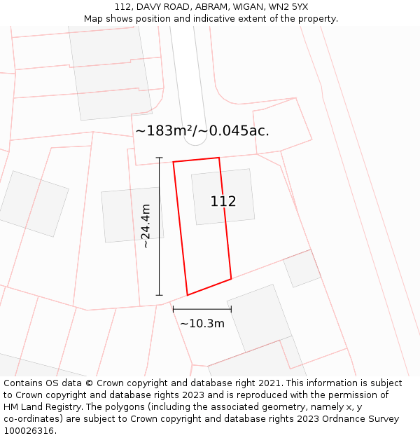 112, DAVY ROAD, ABRAM, WIGAN, WN2 5YX: Plot and title map