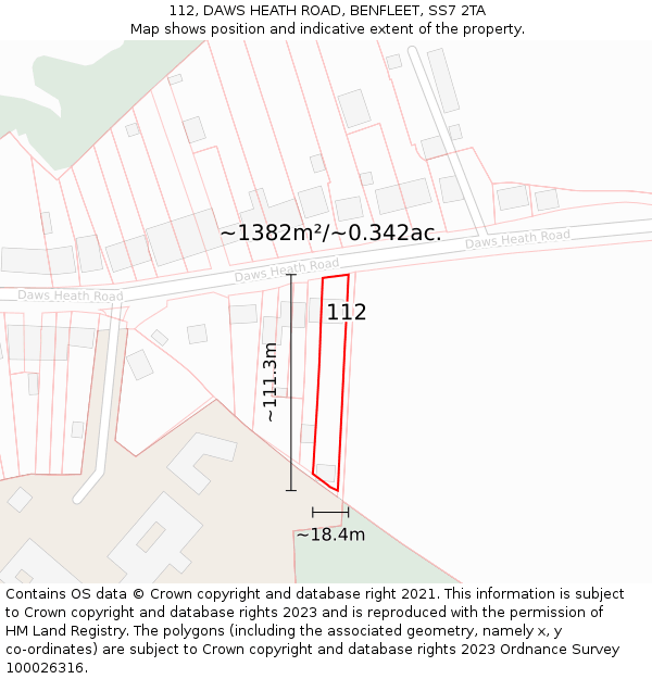 112, DAWS HEATH ROAD, BENFLEET, SS7 2TA: Plot and title map