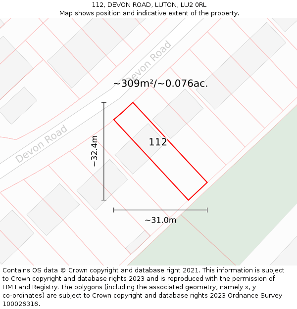 112, DEVON ROAD, LUTON, LU2 0RL: Plot and title map