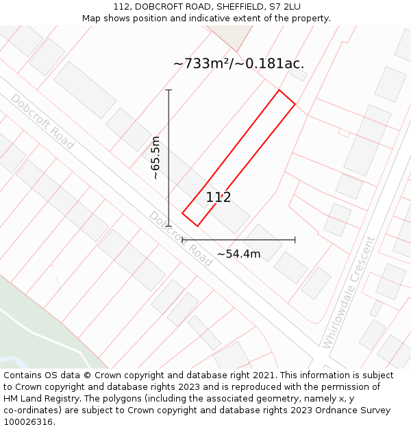 112, DOBCROFT ROAD, SHEFFIELD, S7 2LU: Plot and title map