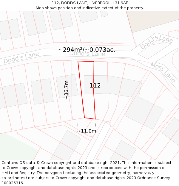 112, DODDS LANE, LIVERPOOL, L31 9AB: Plot and title map