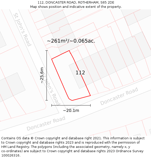 112, DONCASTER ROAD, ROTHERHAM, S65 2DE: Plot and title map