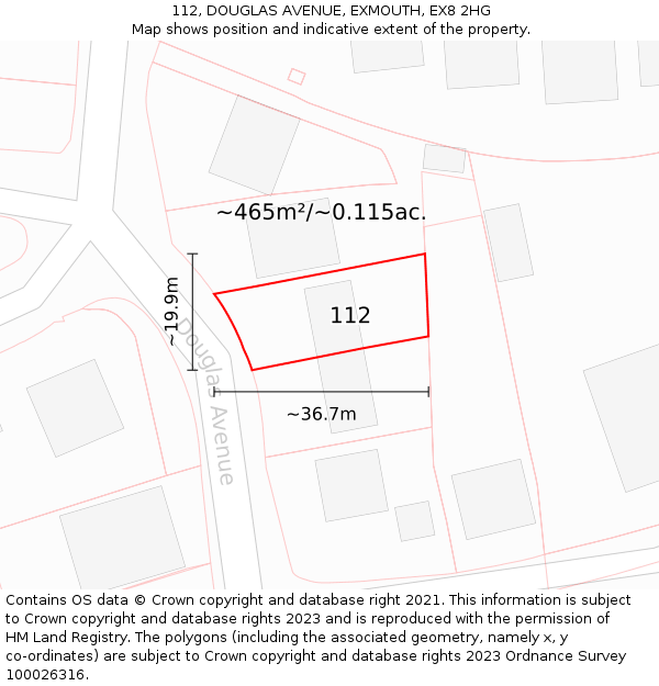 112, DOUGLAS AVENUE, EXMOUTH, EX8 2HG: Plot and title map