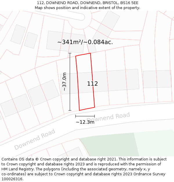 112, DOWNEND ROAD, DOWNEND, BRISTOL, BS16 5EE: Plot and title map