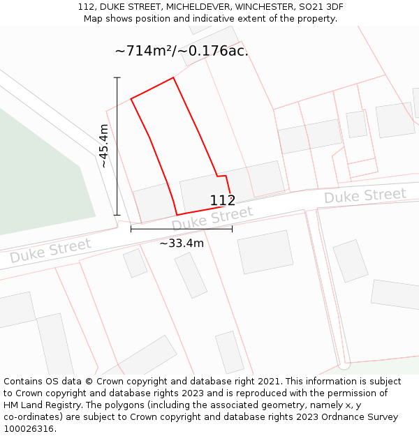 112, DUKE STREET, MICHELDEVER, WINCHESTER, SO21 3DF: Plot and title map