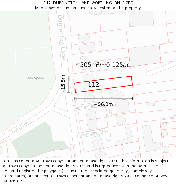 112, DURRINGTON LANE, WORTHING, BN13 2RQ: Plot and title map