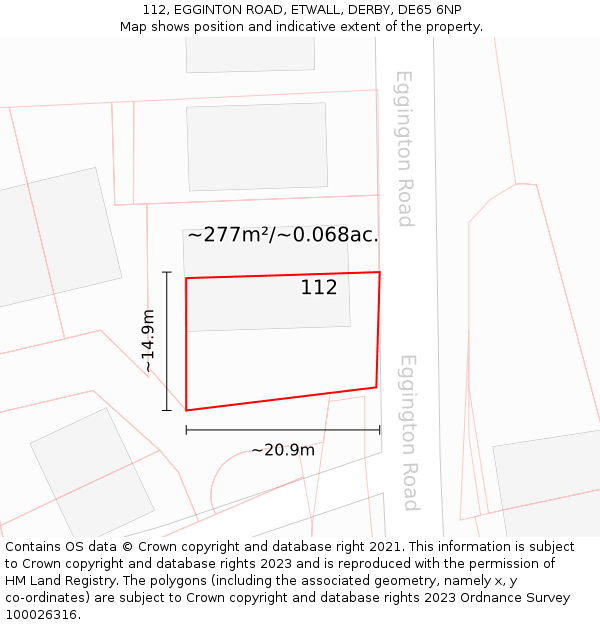 112, EGGINTON ROAD, ETWALL, DERBY, DE65 6NP: Plot and title map