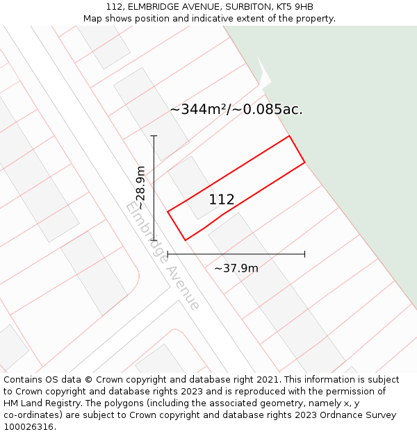 112, ELMBRIDGE AVENUE, SURBITON, KT5 9HB: Plot and title map